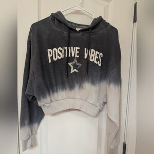 No Boundaries Cropped Ombre Pullover Hoodie with "Positive Vibes" Graphic.